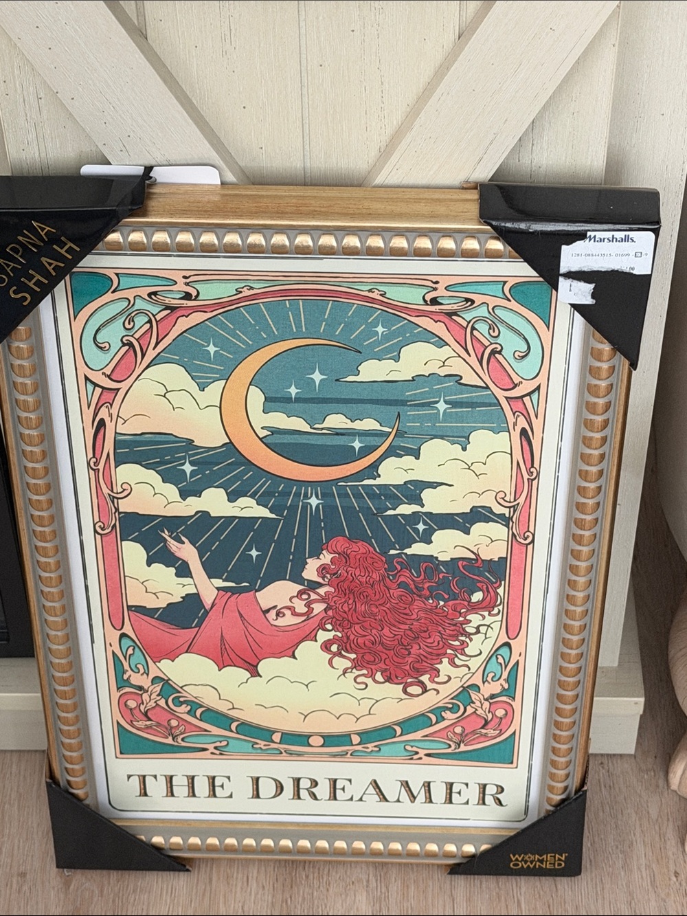 NWT-The Dreamer Framed Mixed Media Art – Red, Teal & Gold